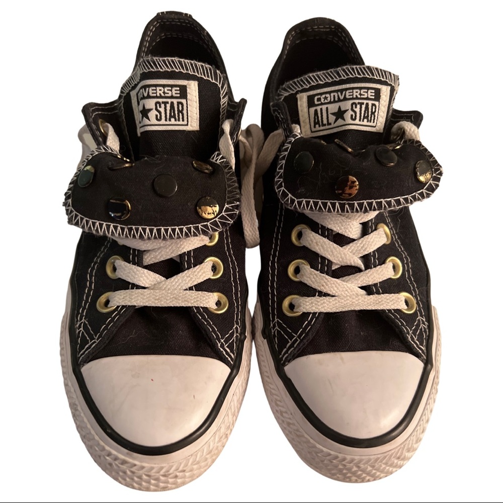 Converse All Star double tongue with gold hardware.